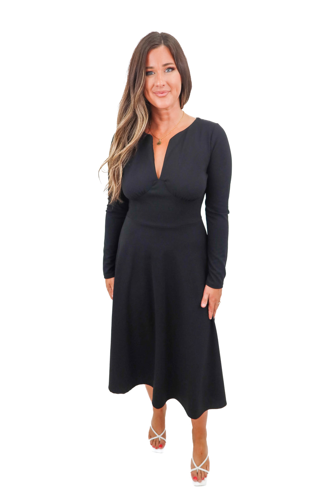 fashion nova black long sleeve maxi dress (m)