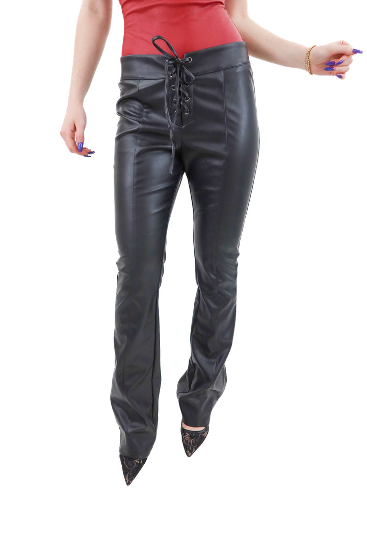 h:ours black vegan leather lace up pants nwt (s)
