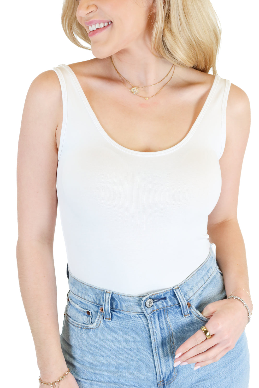 Sunro Collection White Scoop Neck Tank Bodysuit (XS)