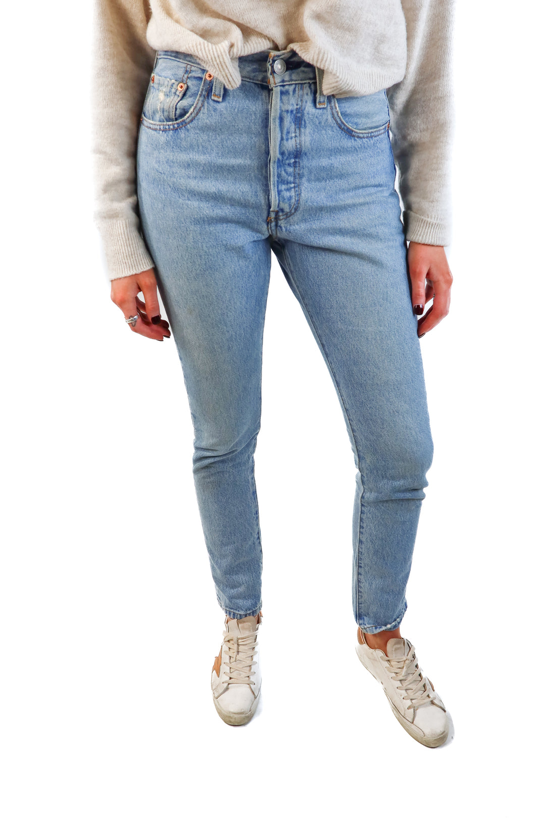 Levi’s light wash straight leg denim (W25/L30; retails for $98)