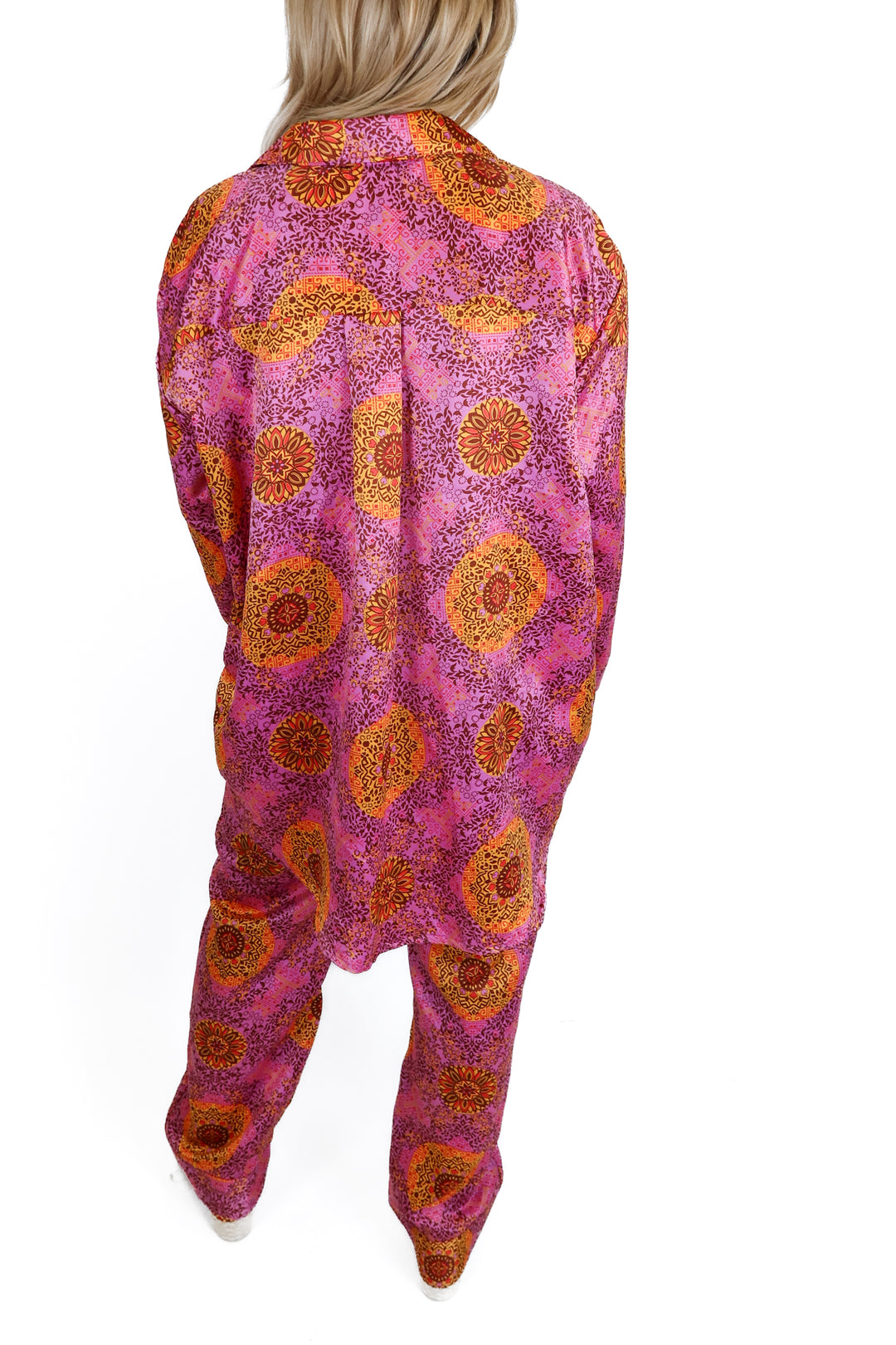 Nasty Gal Pink Printed Silky Shirt and Pant Set (2)