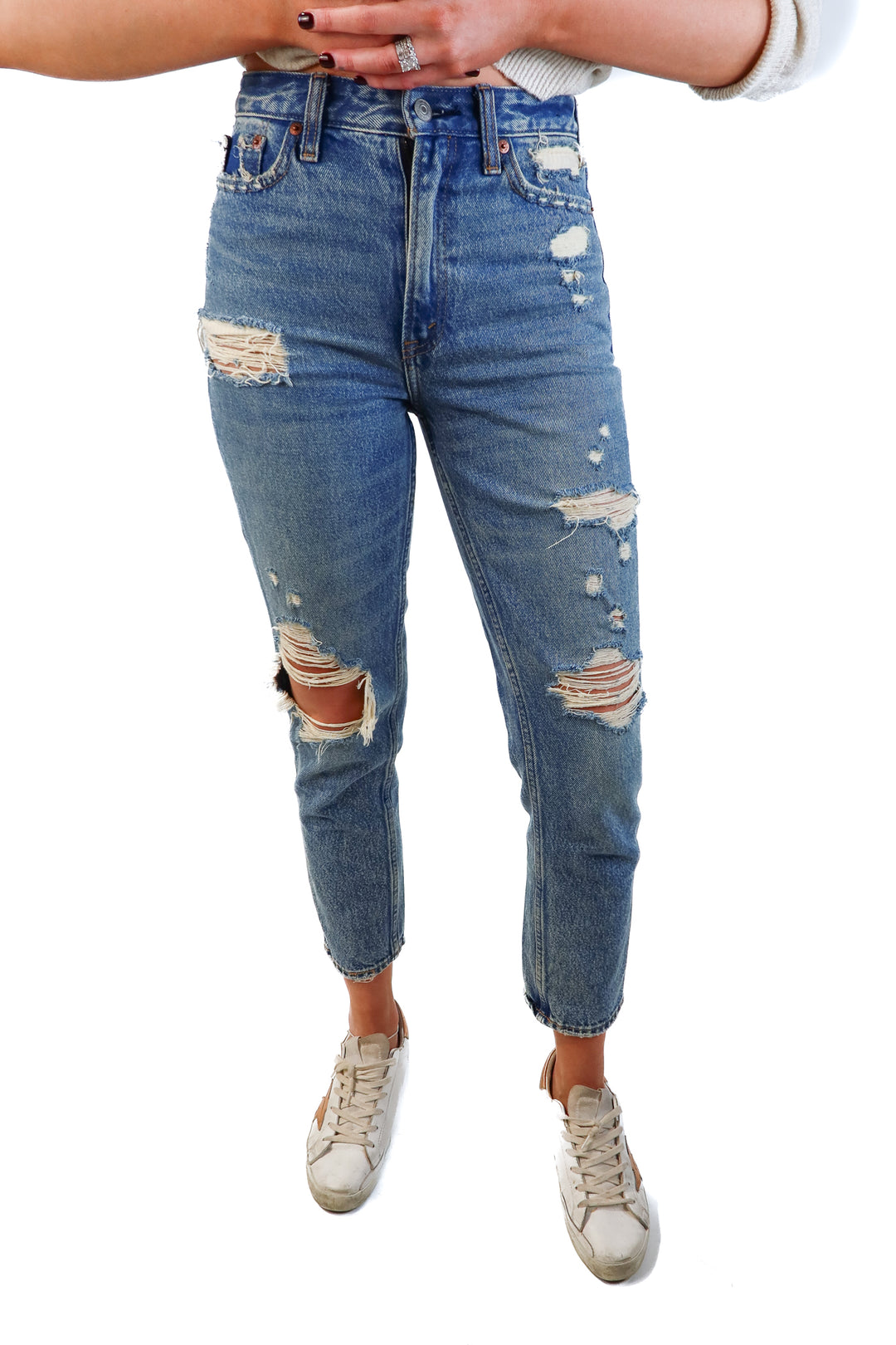 Abercrombie & Fitch light wash distressed mom Jean (25/0r)