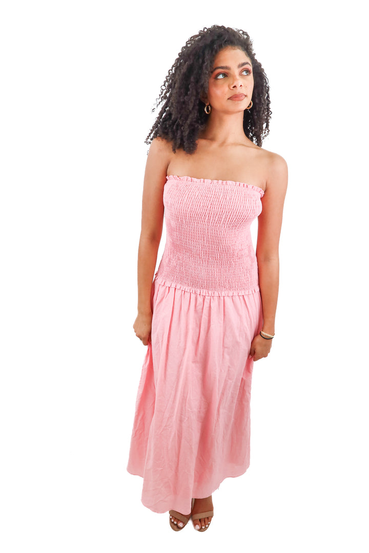 petal + pup pink smocked maxi dress NWT (s; retail $98)