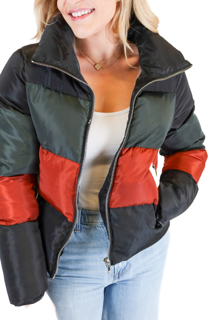 Buddy Love Striped Puffer Coat NWT (S; retail $80)