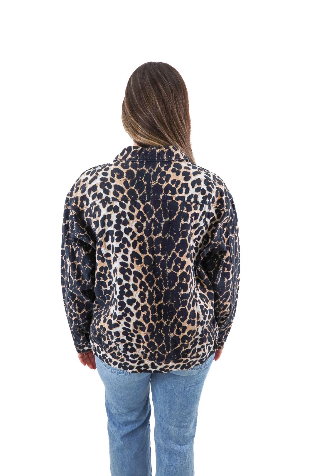 asos design denim leopard jacket (m)
