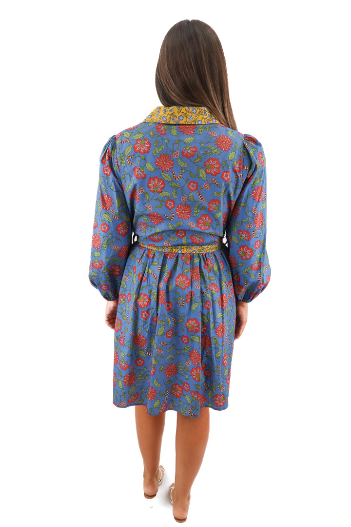hermoza blue floral mini dress NWT (L; retail $248)