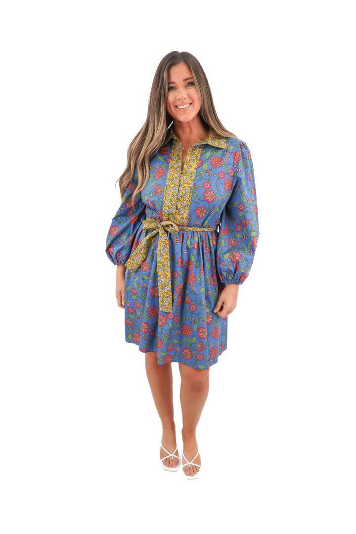 hermoza blue floral mini dress NWT (L; retail $248)