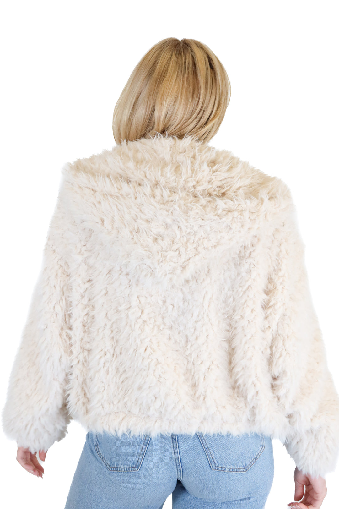 Vici Cream Hooded Faux Fur Jacket (S)