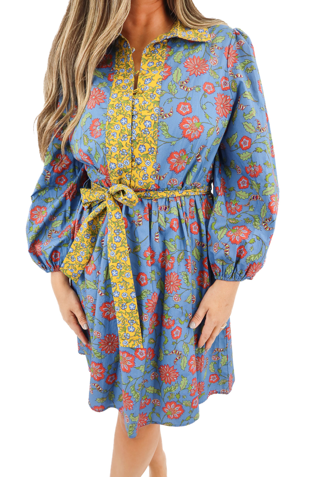 hermoza blue floral mini dress NWT (L; retail $248)