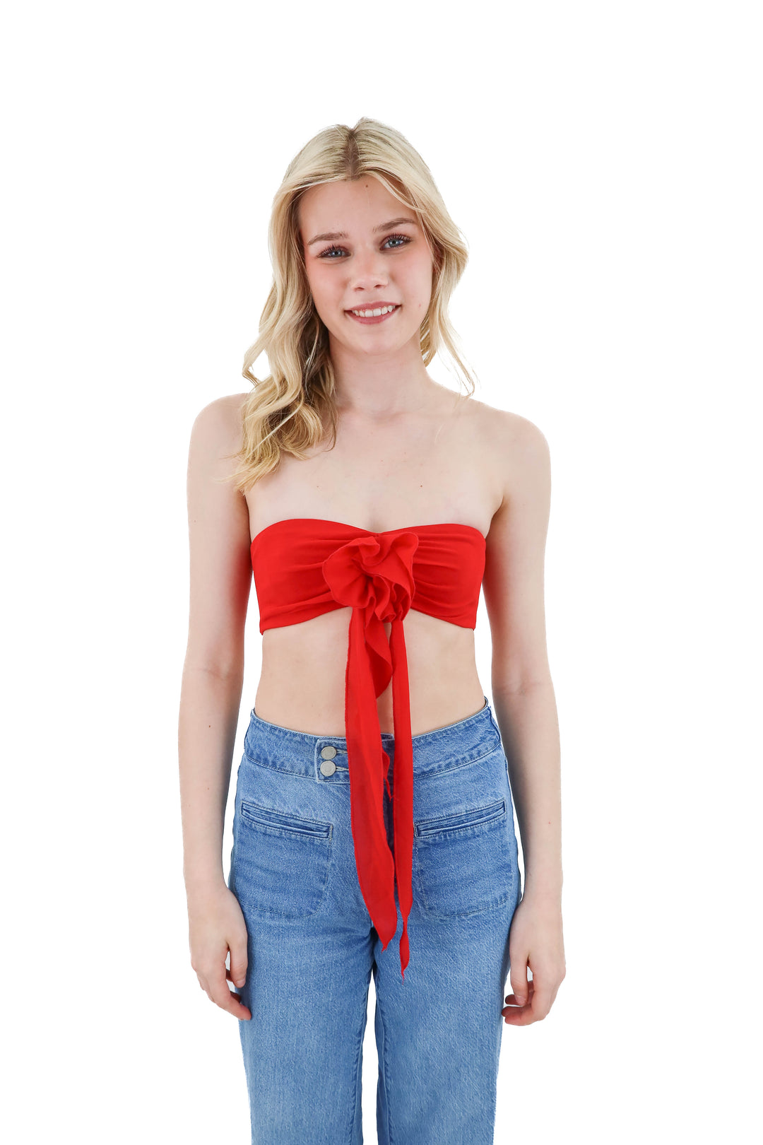 bardot red strapless top (xs)