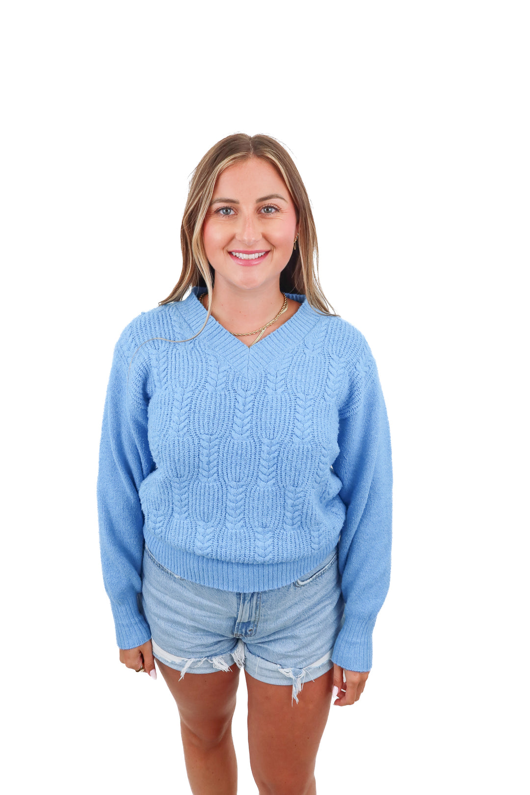 able blue cable knit sweater (m)
