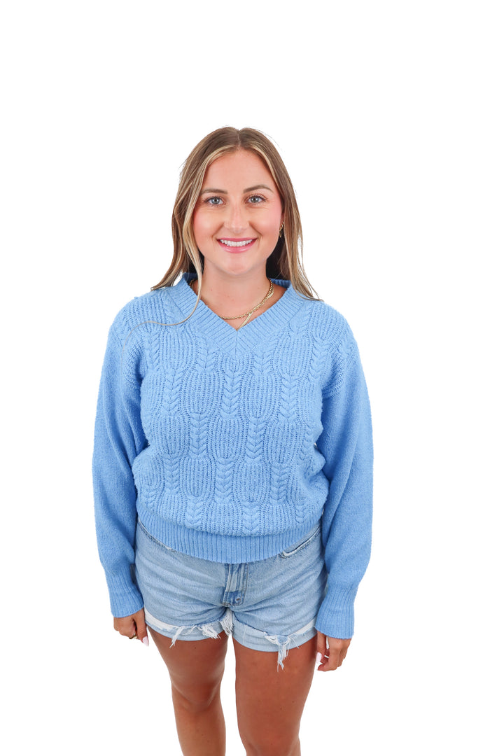 able blue cable knit sweater (m)