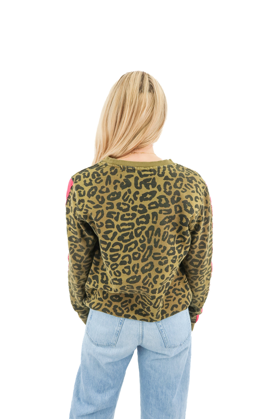 wezc green/pink leopard crewneck (m; retail $88)