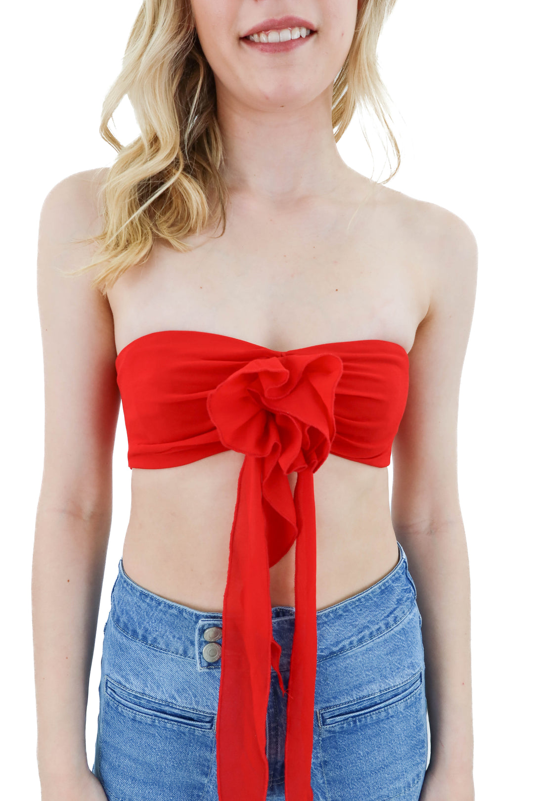 bardot red strapless top (xs)