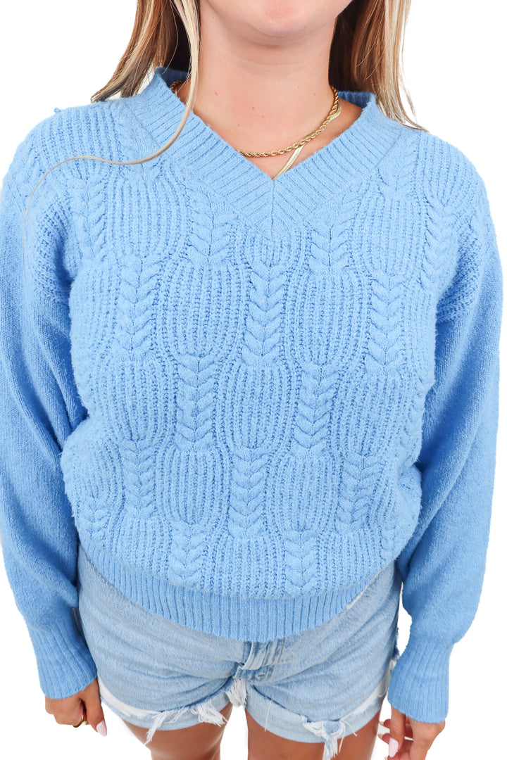 able blue cable knit sweater (m)