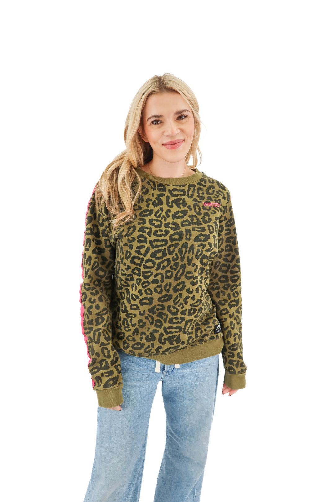 wezc green/pink leopard crewneck (m; retail $88)
