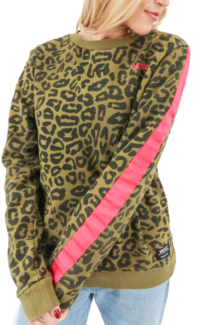 wezc green/pink leopard crewneck (m; retail $88)