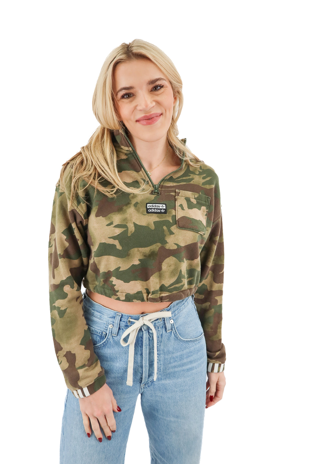 adidas camo cropped quarter zip (s)