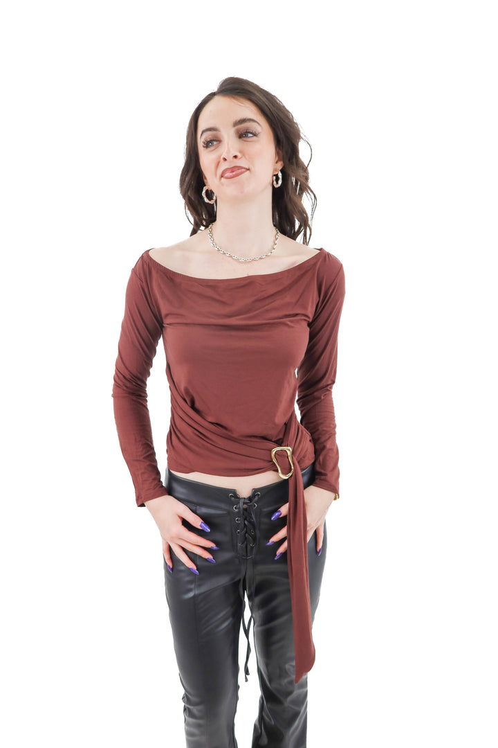 cupshe brown long sleeve top nwt (s)