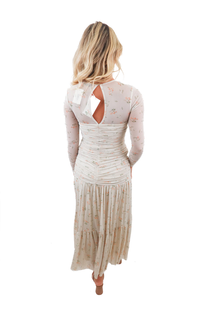 worth collective nude mesh floral ruched dress NWT (xs; retail $118)