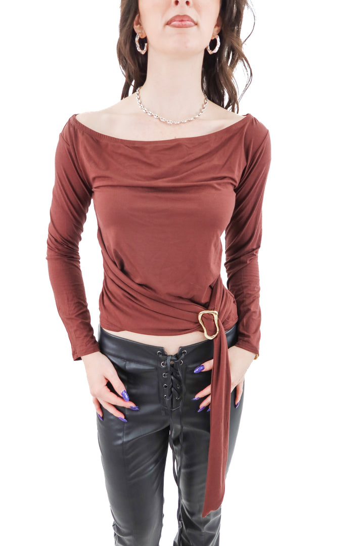 cupshe brown long sleeve top nwt (s)