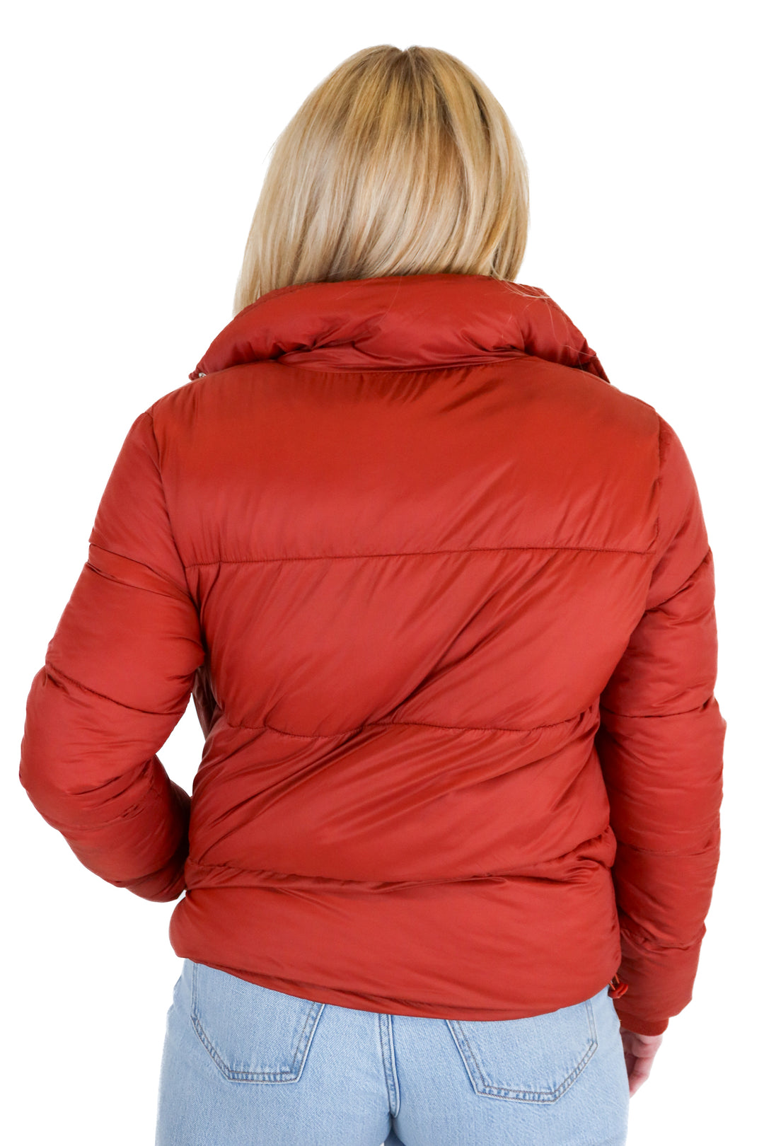 Deluc Dark Rust High Neck Puffer Jacket (S; retail $139)