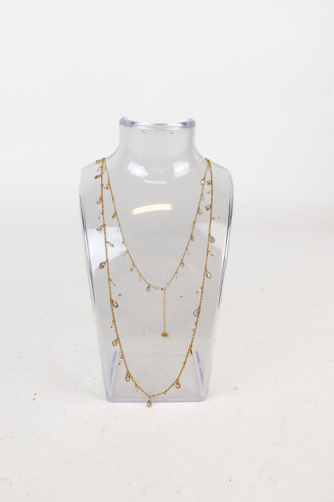 Gold/Teardrop Crystal Pearl Long Necklace