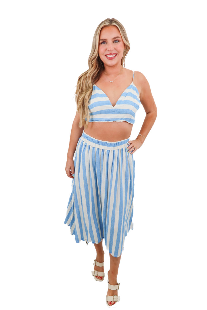 a new day blue/cream striped linen set (L)