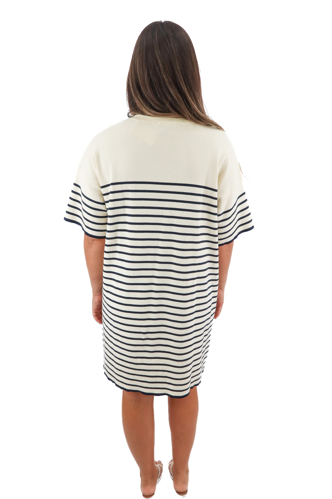 tuckernuck cream/navy stripe knit dress NWT (XL; retail $158)