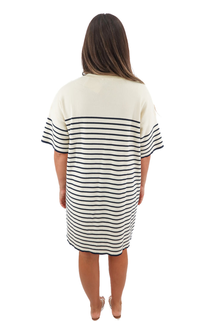 tuckernuck cream/navy stripe knit dress NWT (XL; retail $158)