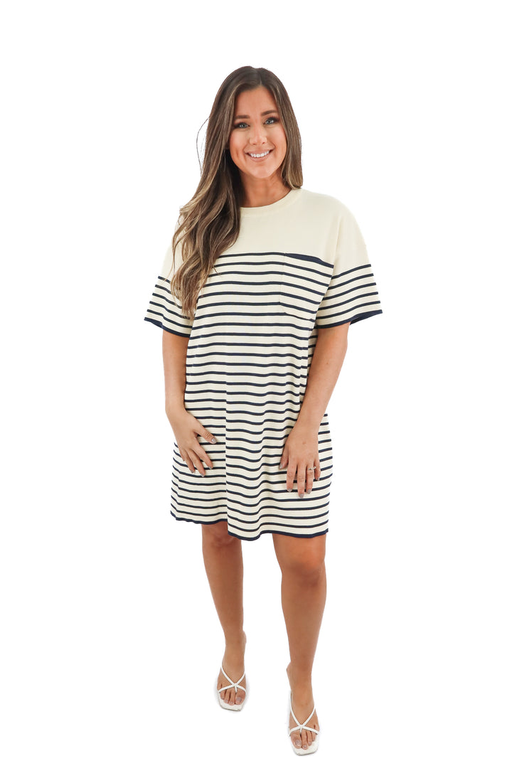 tuckernuck cream/navy stripe knit dress NWT (XL; retail $158)