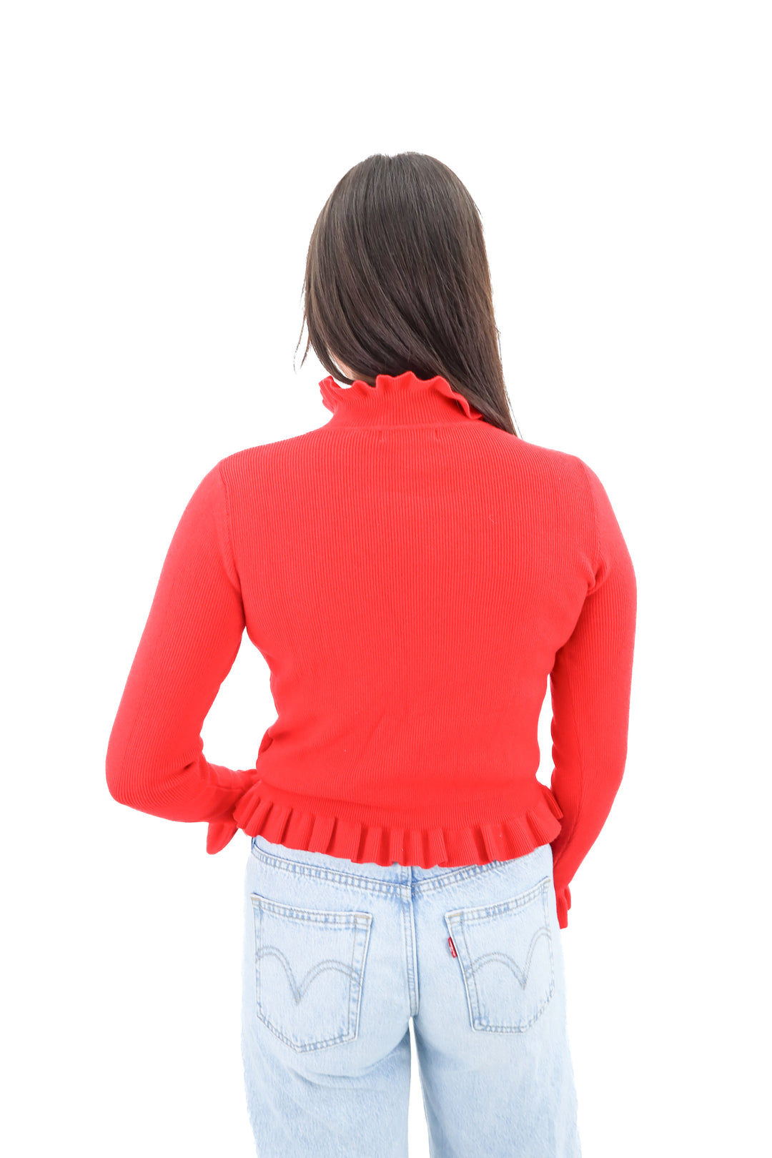 patrizia luca red ribbed ruffle top nwt (s)