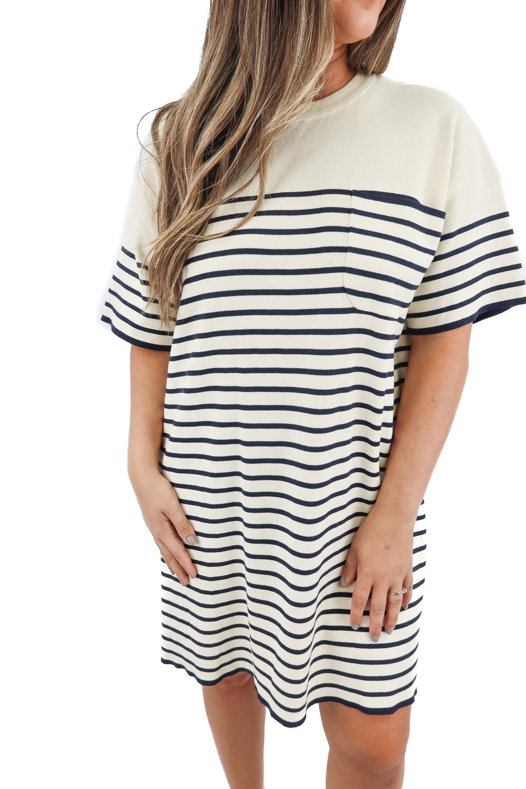 tuckernuck cream/navy stripe knit dress NWT (XL; retail $158)