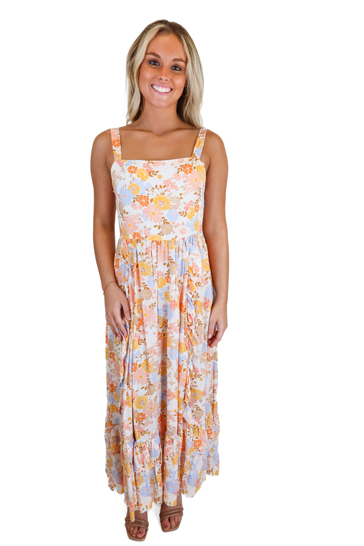 Petal + Pup Orange Floral Ruffle Maxi Dress NWT (S)