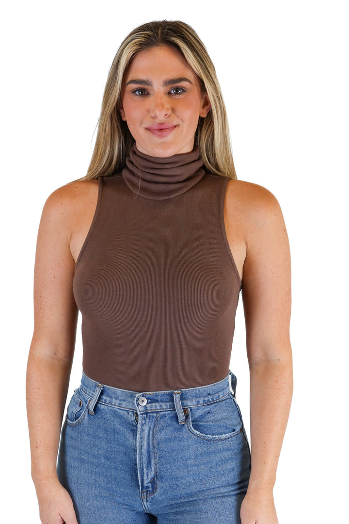Lovers and Friends Brown Mock Neck Thong Bodysuit (XS)