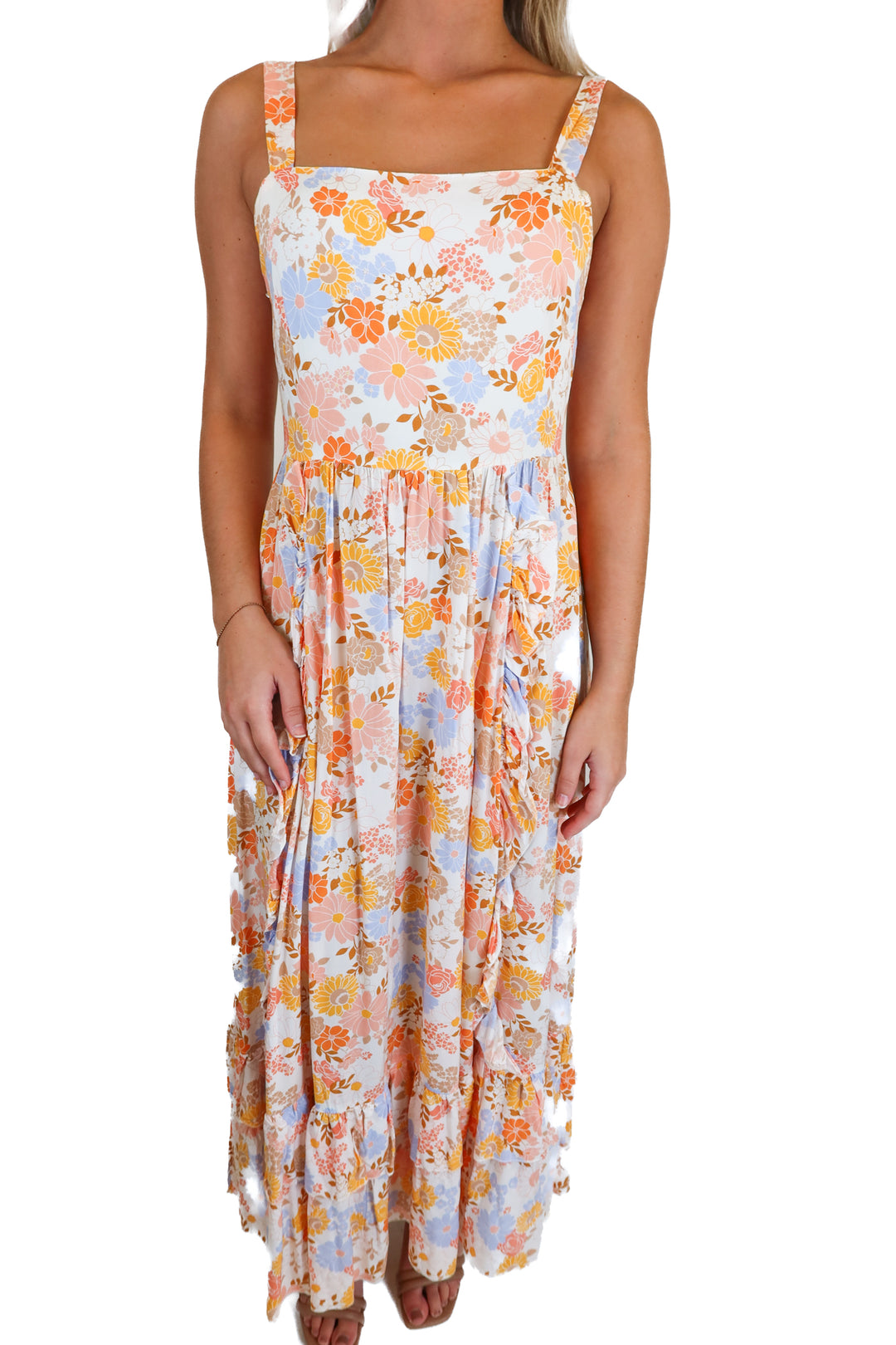 Petal + Pup Orange Floral Ruffle Maxi Dress NWT (S)