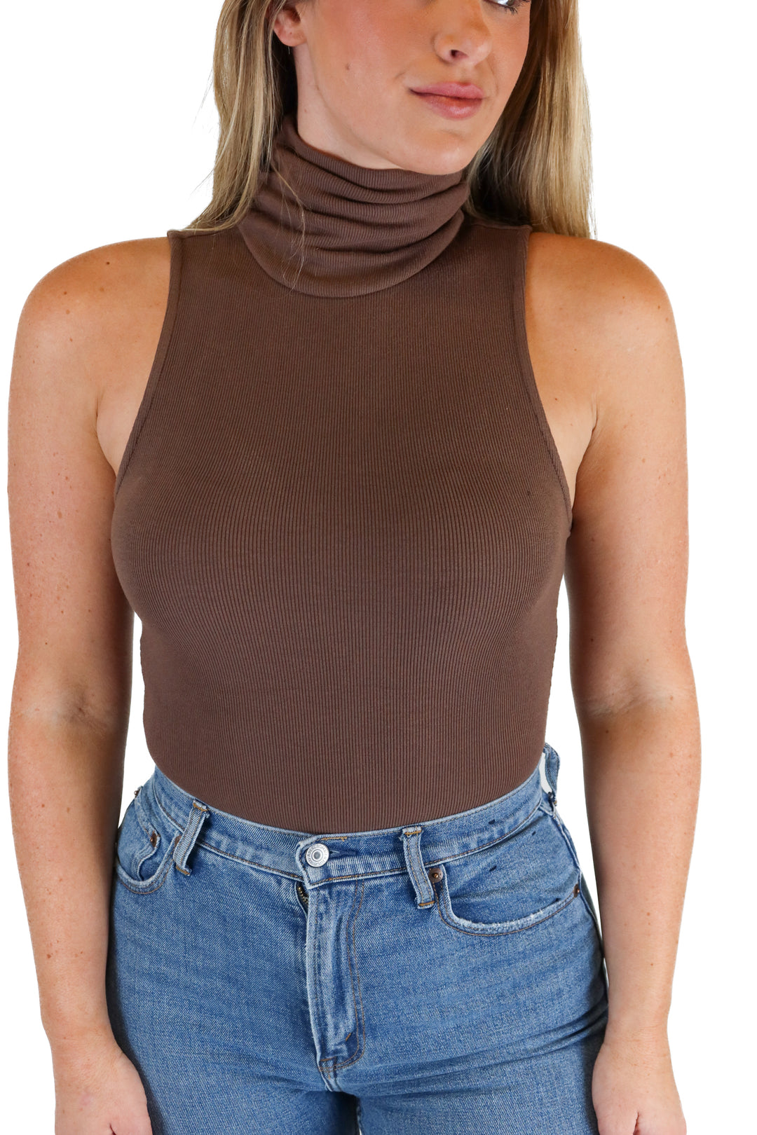 Lovers and Friends Brown Mock Neck Thong Bodysuit (XS)