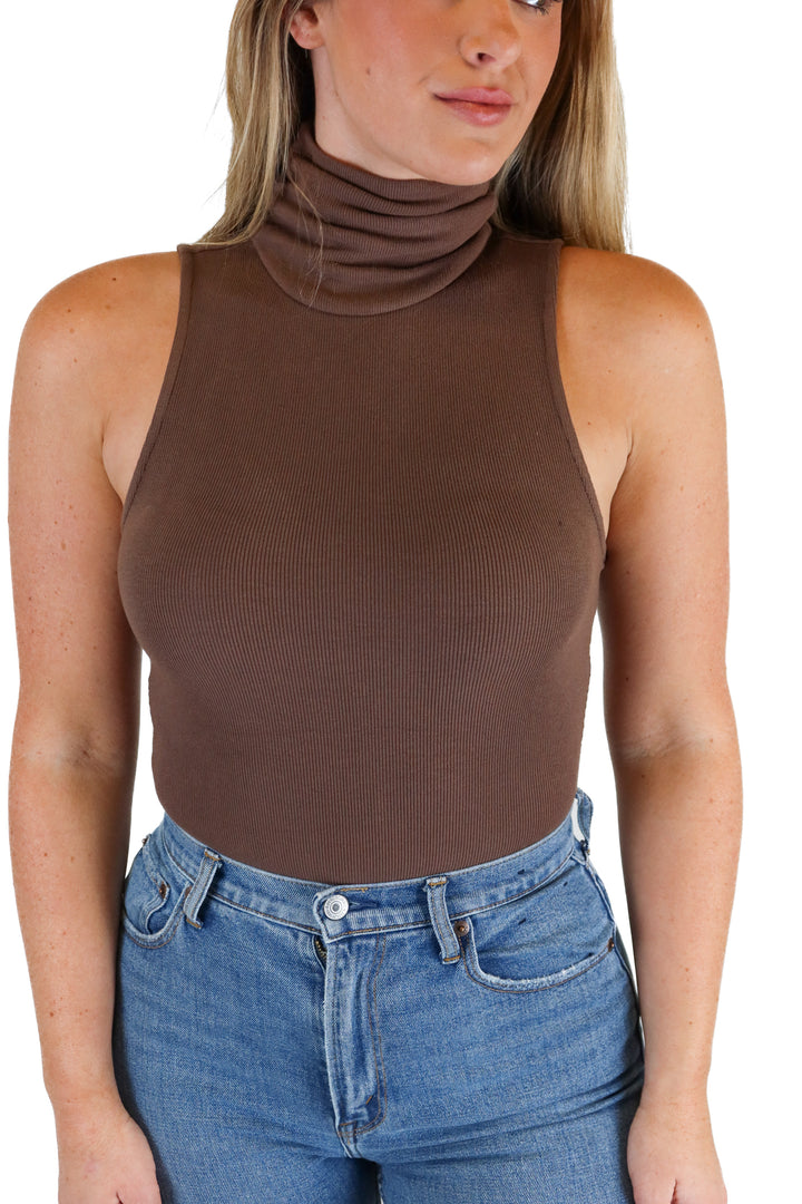 Lovers and Friends Brown Mock Neck Thong Bodysuit (XS)