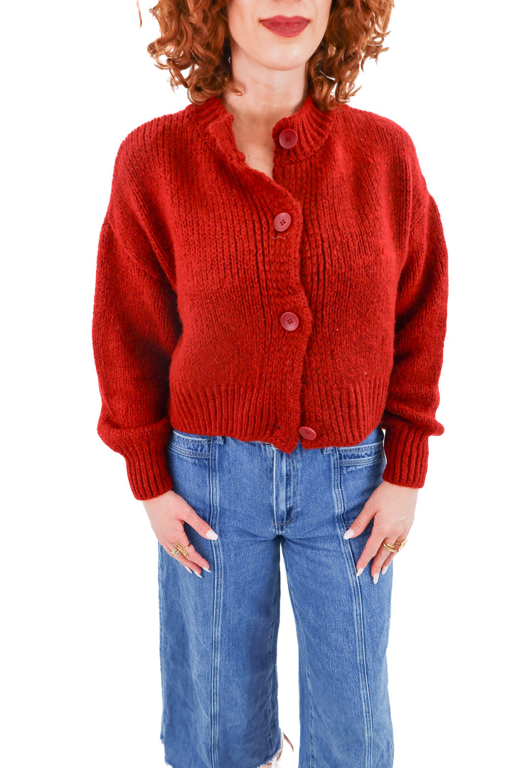 asos deep red cardigan (s)