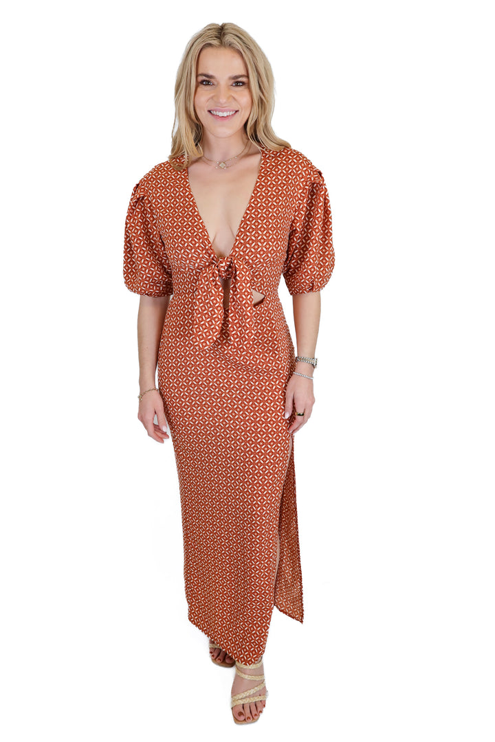 House of Harlow Rust Floral Print Cutout Maxi Dress (S)