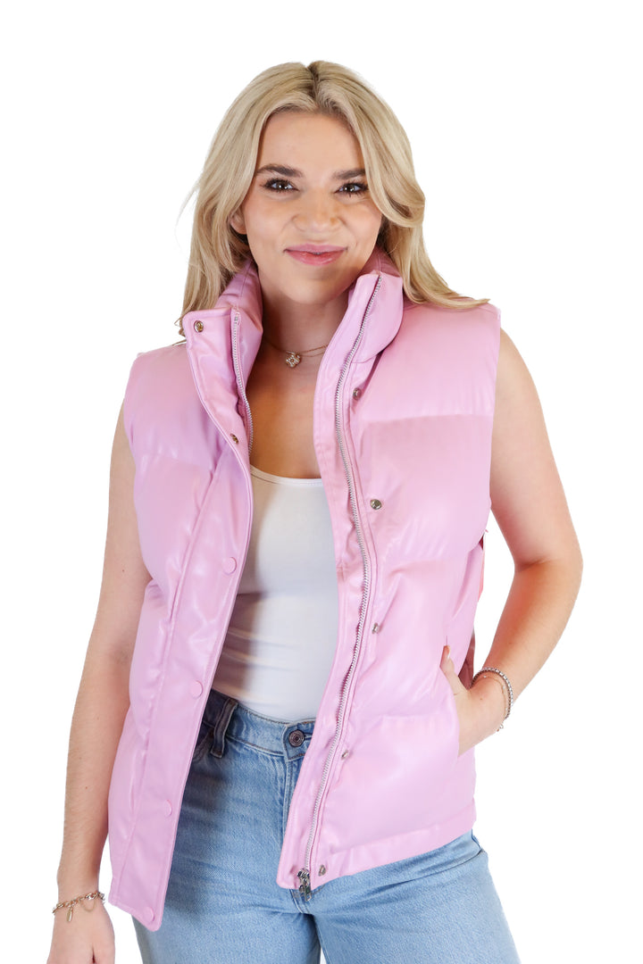 Buddy Love Bubble Gum Vegan Leather Puffer Vest NWT (S; retail $118)