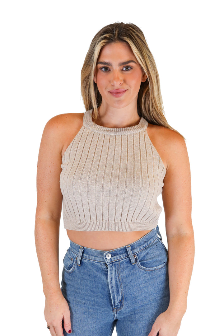 Cropped Sleeveless Sweater Top (S)