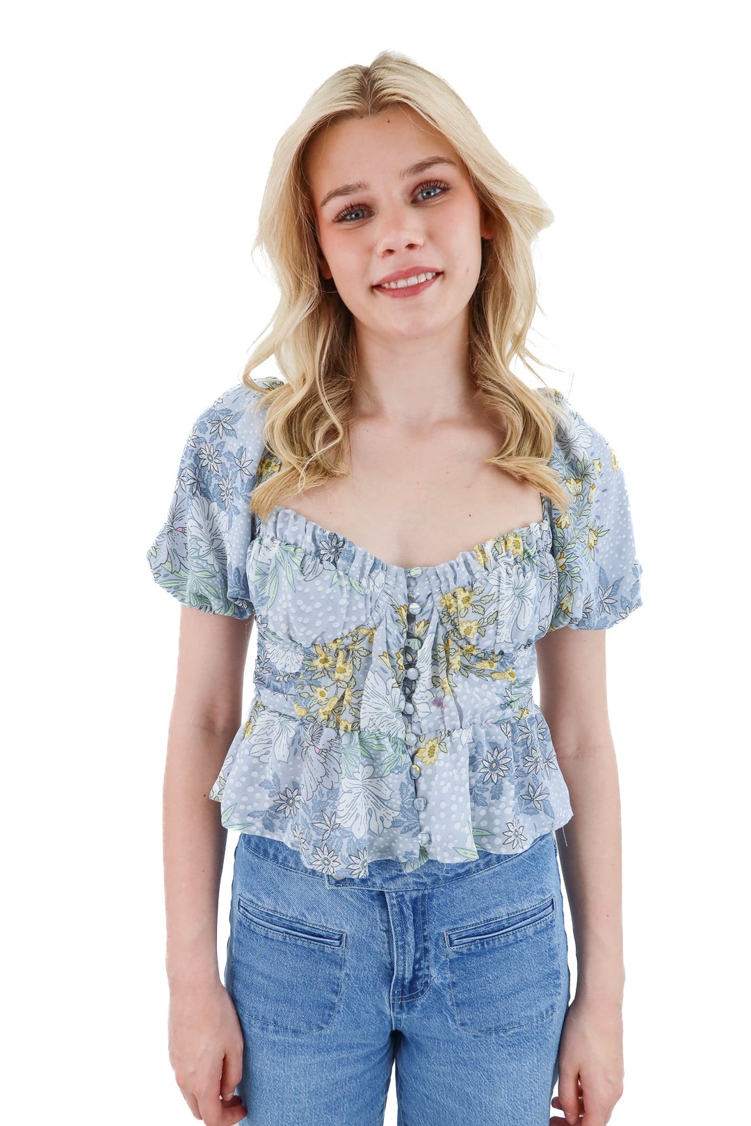 astr the label blue floral top NWT (xs; retail $88)