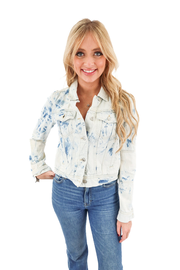 free people acid wash denim jacket (s; retail $128)
