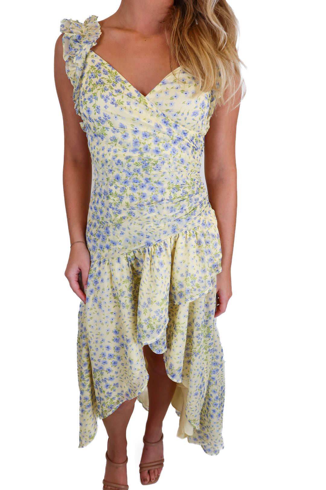 Abercrombie Yellow Floral High-Low Dress (XS)