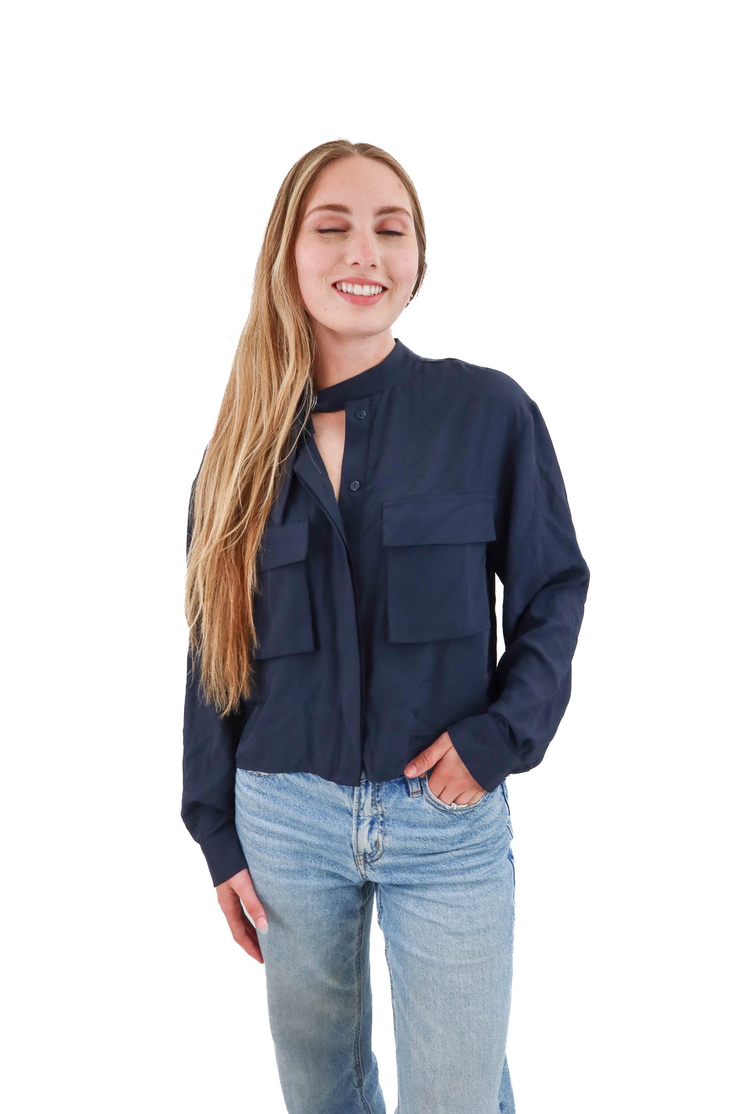 zara navy button down (xs)