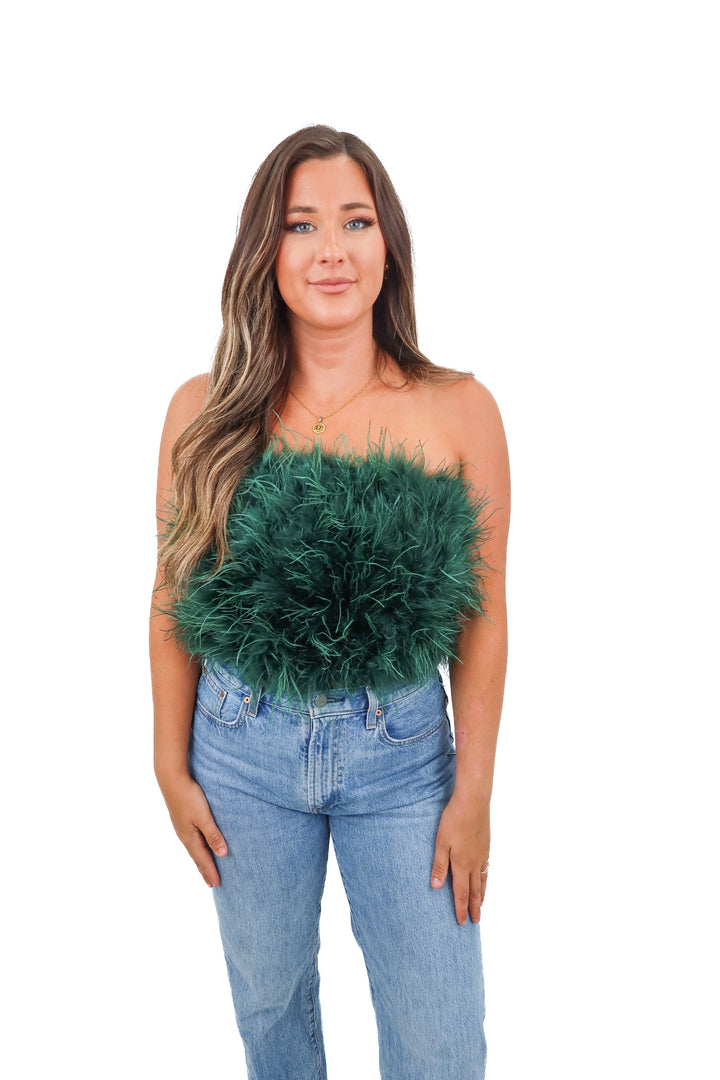 buddy love green feather tube top NWT (L; retail $72)