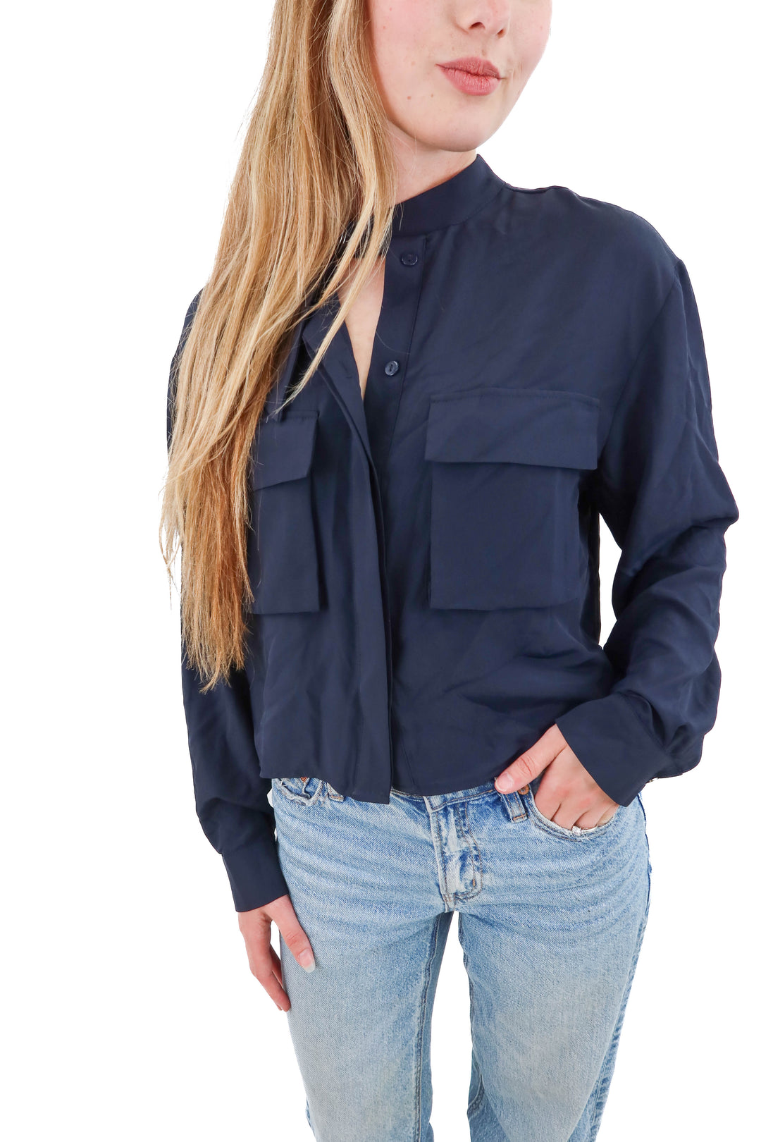 zara navy button down (xs)