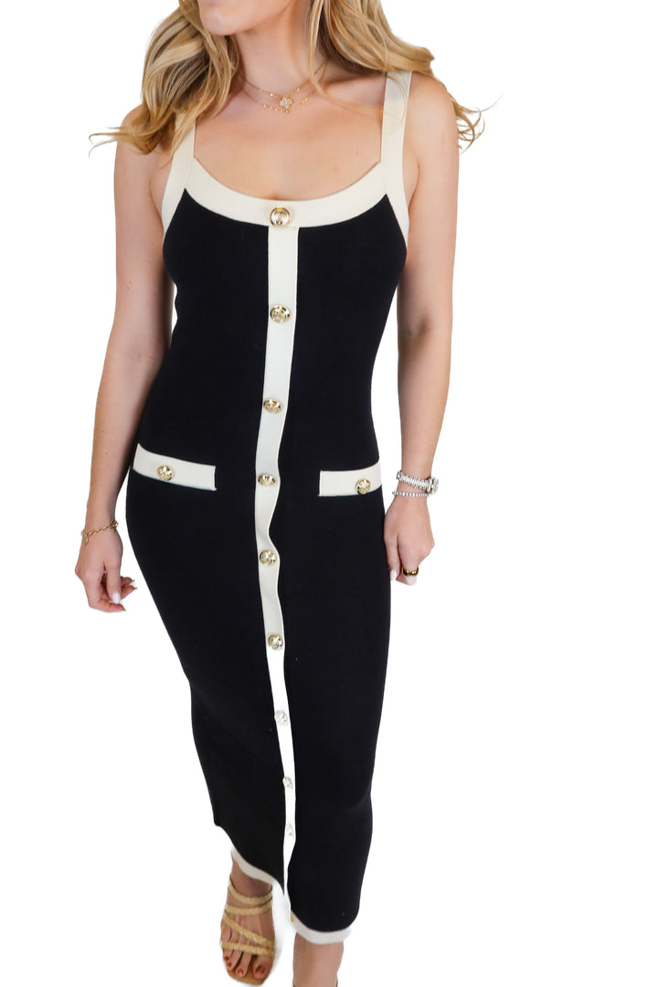 Vici black/white buttoned midi dress (S)