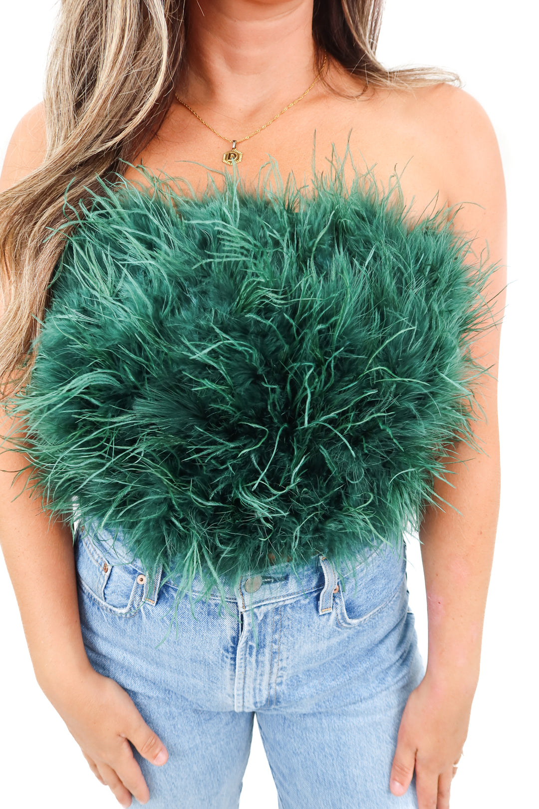 buddy love green feather tube top NWT (L; retail $72)